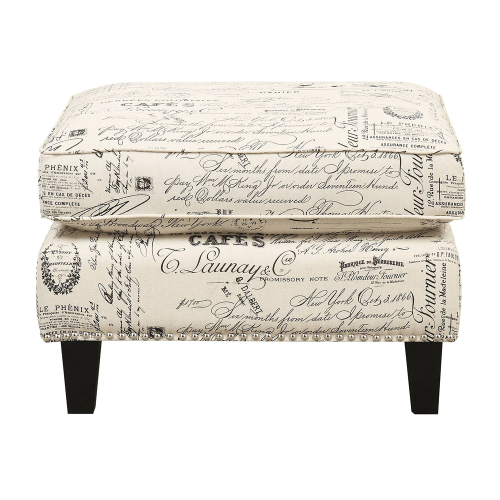 French Script Ottoman Cream Country Modern Contemporary Shabby Chic Transitional - Diamond Home USA