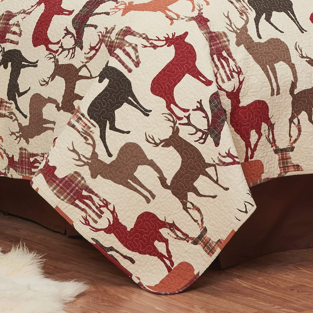 Rustic Wild Animal Deer Quilt King Buck Doe Woodsy Theme Bedding Plaid - Diamond Home USA
