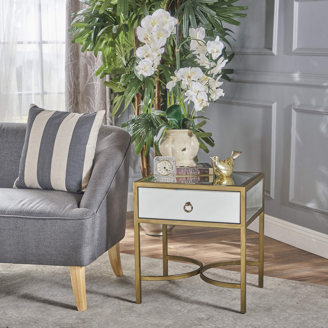 Christopher Knight Home Siryen Modern Mirror Finished Side Table with Gold - Diamond Home USA