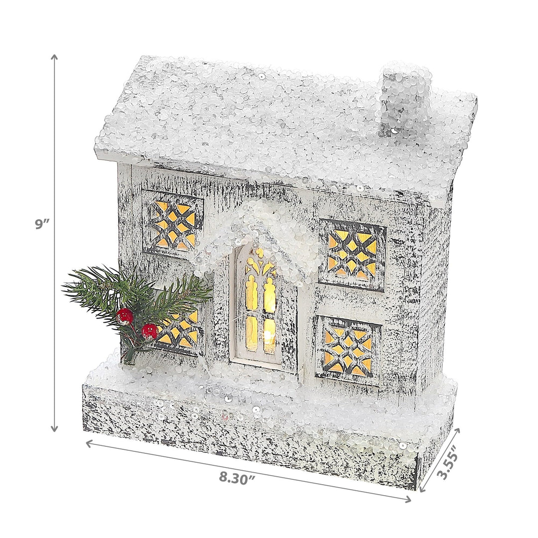 Christmas Led Snow Covered Rectangle House 9" White Wood - Diamond Home USA