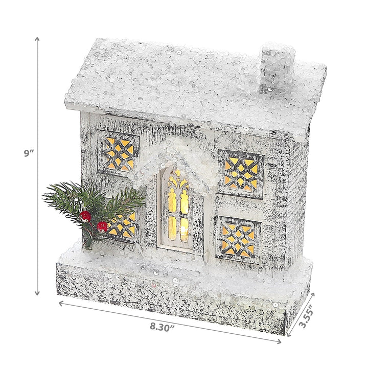 Christmas Led Snow Covered Rectangle House 9" White Wood - Diamond Home USA