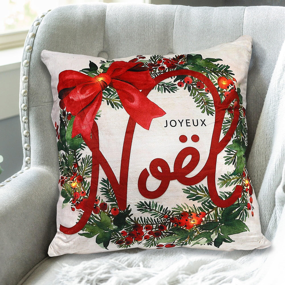 Christmas Led Velvet Cushion Noel Wreath 18x18 Set of 2 Multi Color Polyester - Diamond Home USA