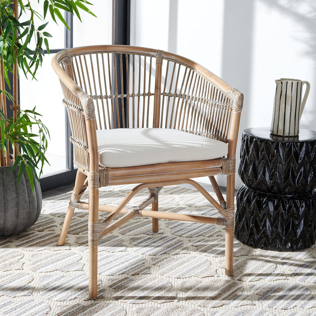 Coastal Rattan Accent Chair with Cushion 22.6" W X 24" L 30.7" H White Solid