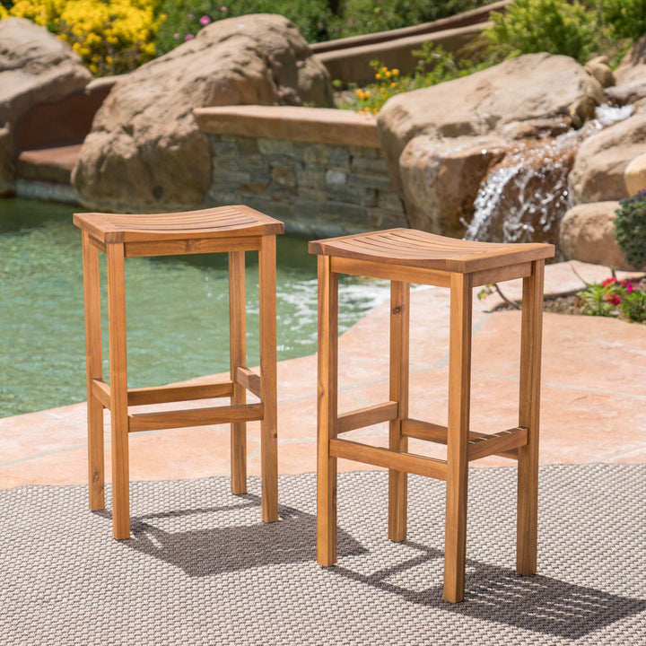 Christopher Knight Home Caribbean Outdoor 30" Acacia Wood Barstools 2-Pcs Set natural stained - Diamond Home USA