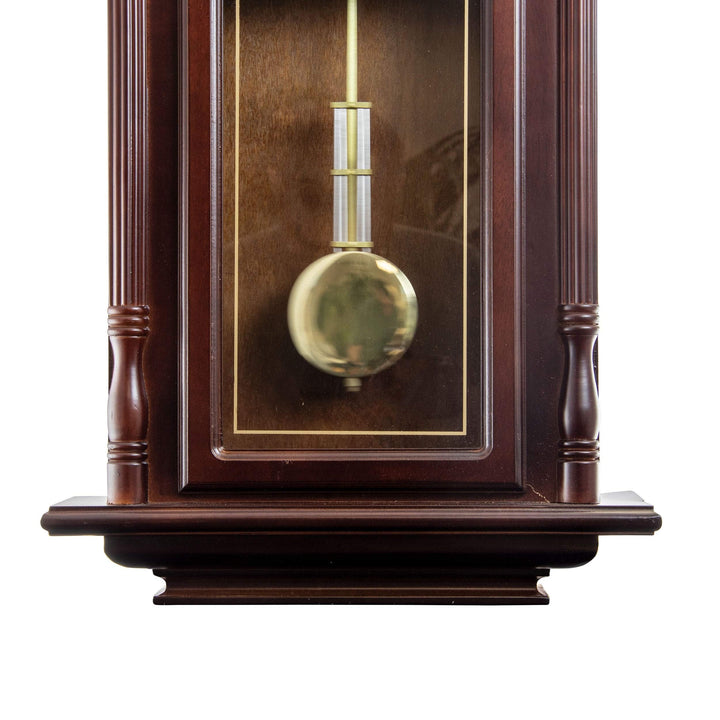38" Classic Colonial Chiming Wall Clock Brown Rectangular Wood Mahogany Finish - Diamond Home USA