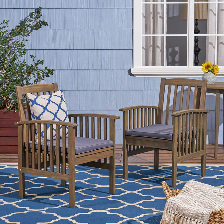 GDFStudio Acacia Patio Dining Chairs Acacia Wood with Outdoor Cushions Gray - Diamond Home USA