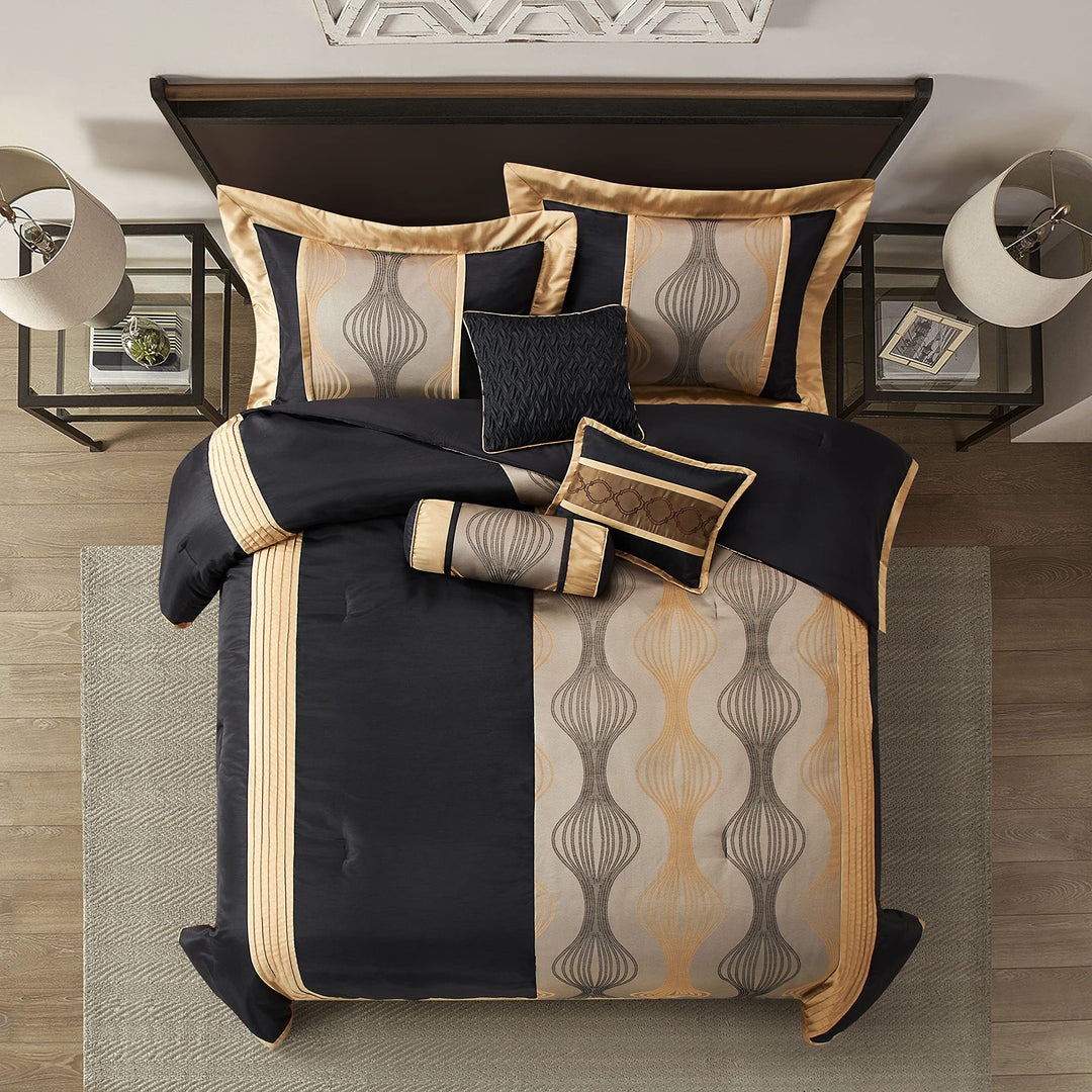 Stratford Park Moderna 7-Piece Comforter Bedding Set Black Gold California Black/Gold - California King