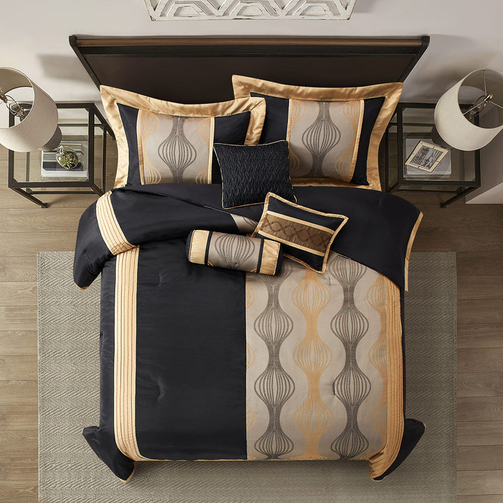 Stratford Park Moderna 7-Piece Comforter Bedding Set Black Gold California Black/Gold - California King