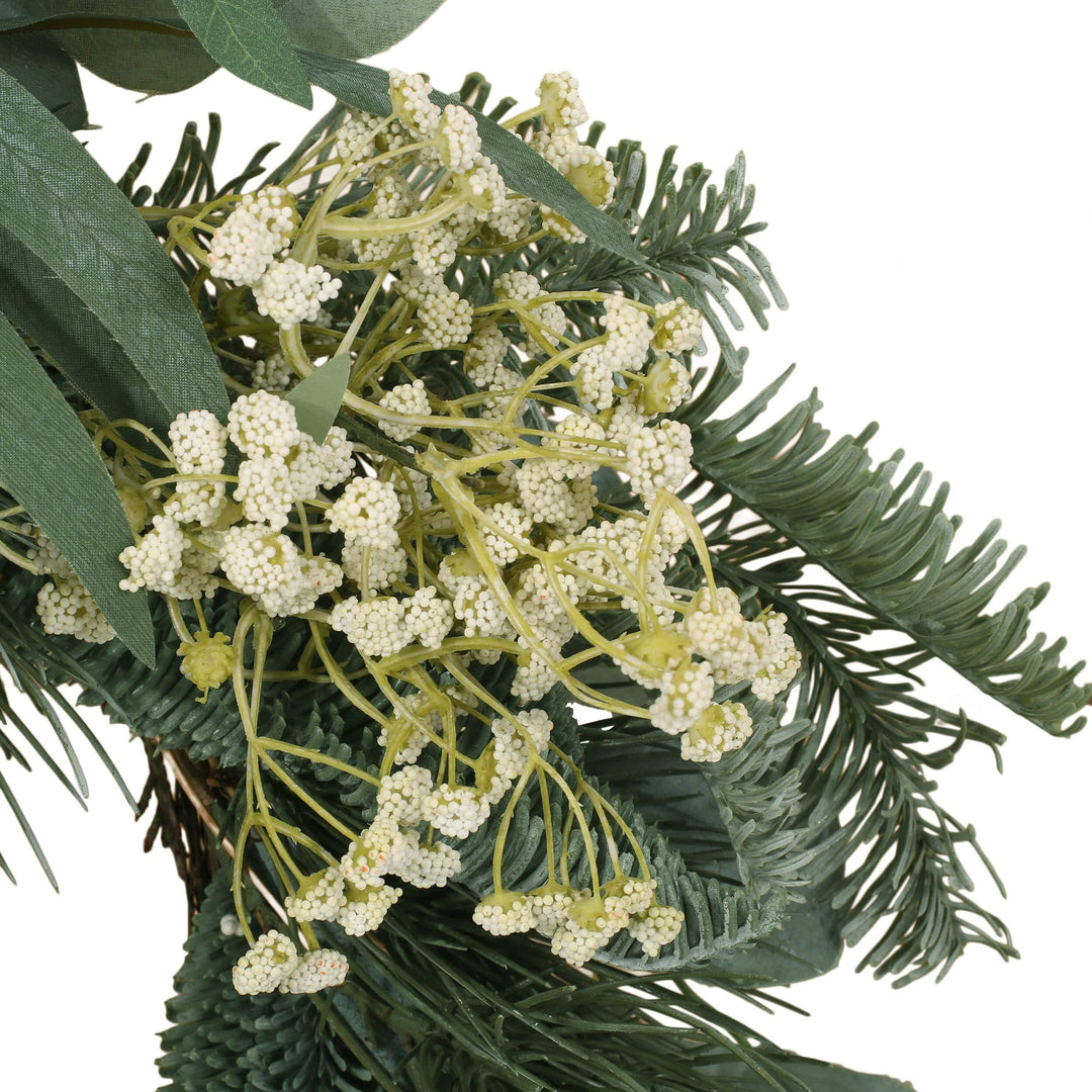 30 inch Eucalyptus and Pine Artificial Silk Wreath with Baby's Breath Green + - Diamond Home USA