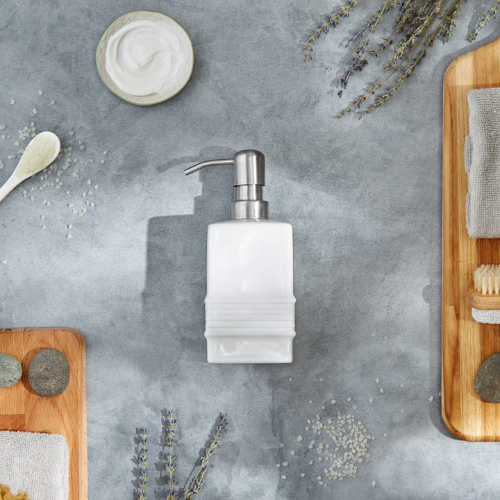 RSVP International Stoneware Soap Dispenser Collection Decorative Countertop for - Diamond Home USA