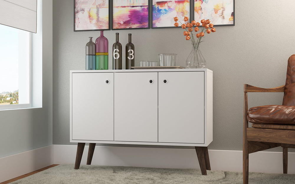 ModHaus Living Mid Century Modern Sideboard TV St with e Shelves 2 Doors White - N/A - Diamond Home USA