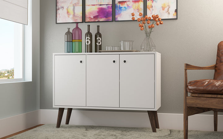 ModHaus Living Mid Century Modern Sideboard TV St with e Shelves 2 Doors White - N/A - Diamond Home USA
