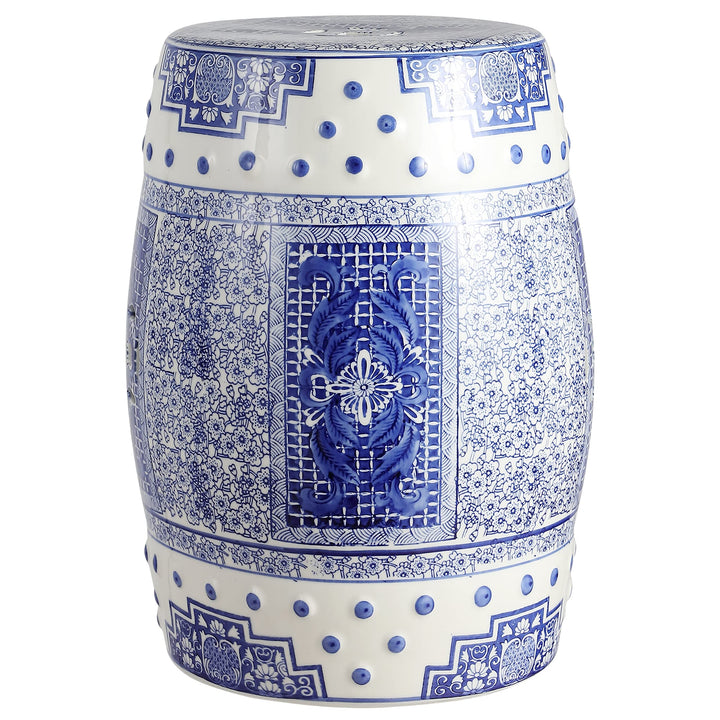 17.8" Chinoiserie Ceramic Drum Garden Stool Blue/White Blue White Bohemian - Diamond Home USA