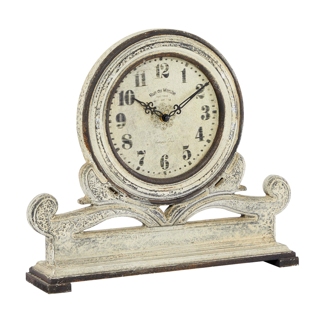 Crow Stone Grey Mahogany Table Clock Black Off/White Farmhouse Round Wood - Diamond Home USA