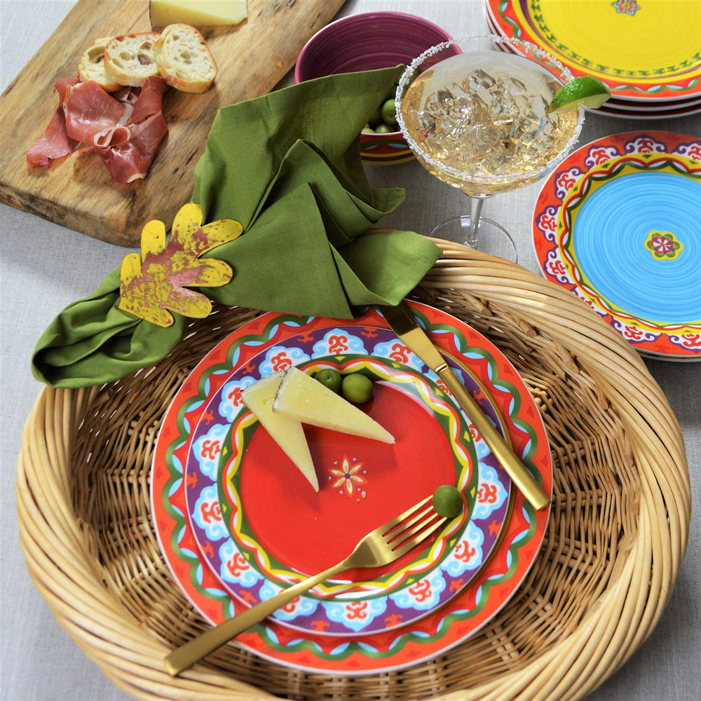 16-Piece Dinnerware Set (Service for 4) Blue Multi Color Yellow Geometric Casual - Diamond Home USA