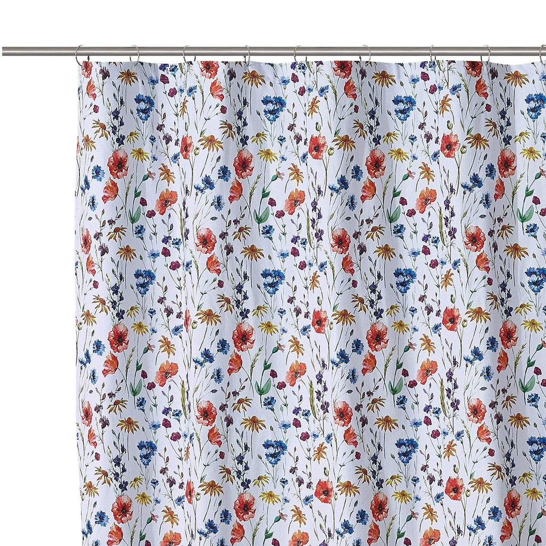 Poppy Shower Curtain White Floral Modern Contemporary Cotton Blend - Diamond Home USA