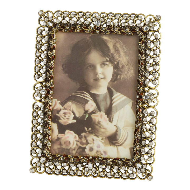 Goldtone Bejeweled Photo Frame Gold Rectangle Metal