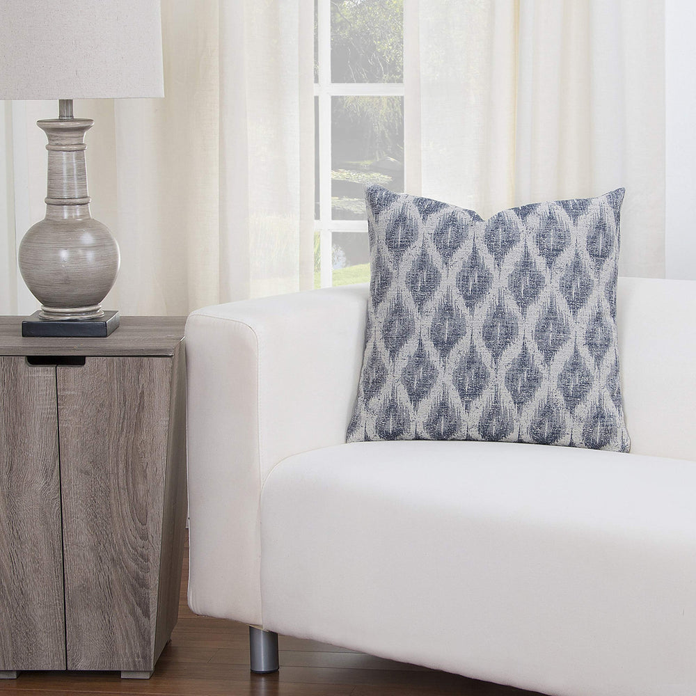 Blue Grey Ikat Throw Pillow Large Size 20" x 20" Square Off White Steel - Diamond Home USA