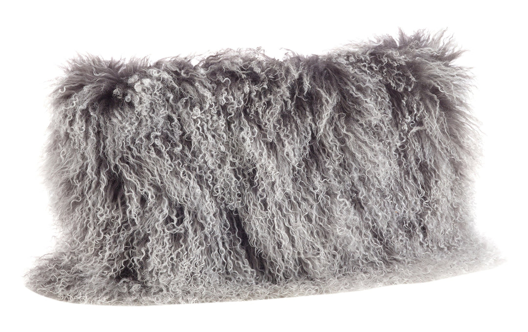 SARO LIFESTYLE 100% Wool Mongolian Lamb Fur Throw Pillow with Poly Filling 12" x 12"x20" - Charcoal