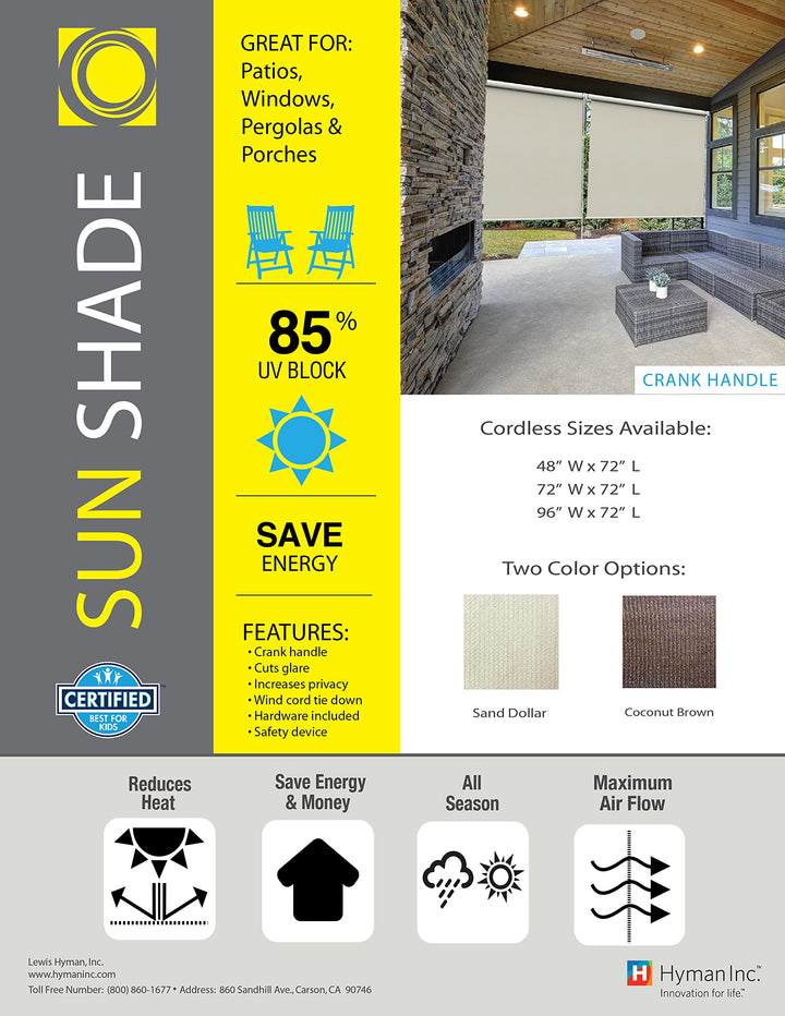 Radiance 0371572 Cordless Exterior Solar Shade Sand Dollar 72x72 - Diamond Home USA