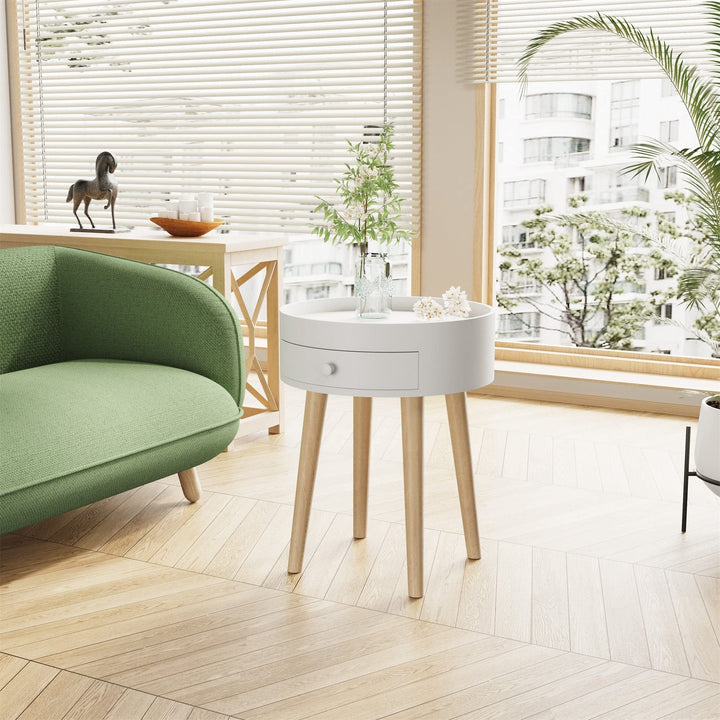 Round Storage Drawer dside Table Side Sofa End Coffee Furniture Living Room - Diamond Home USA