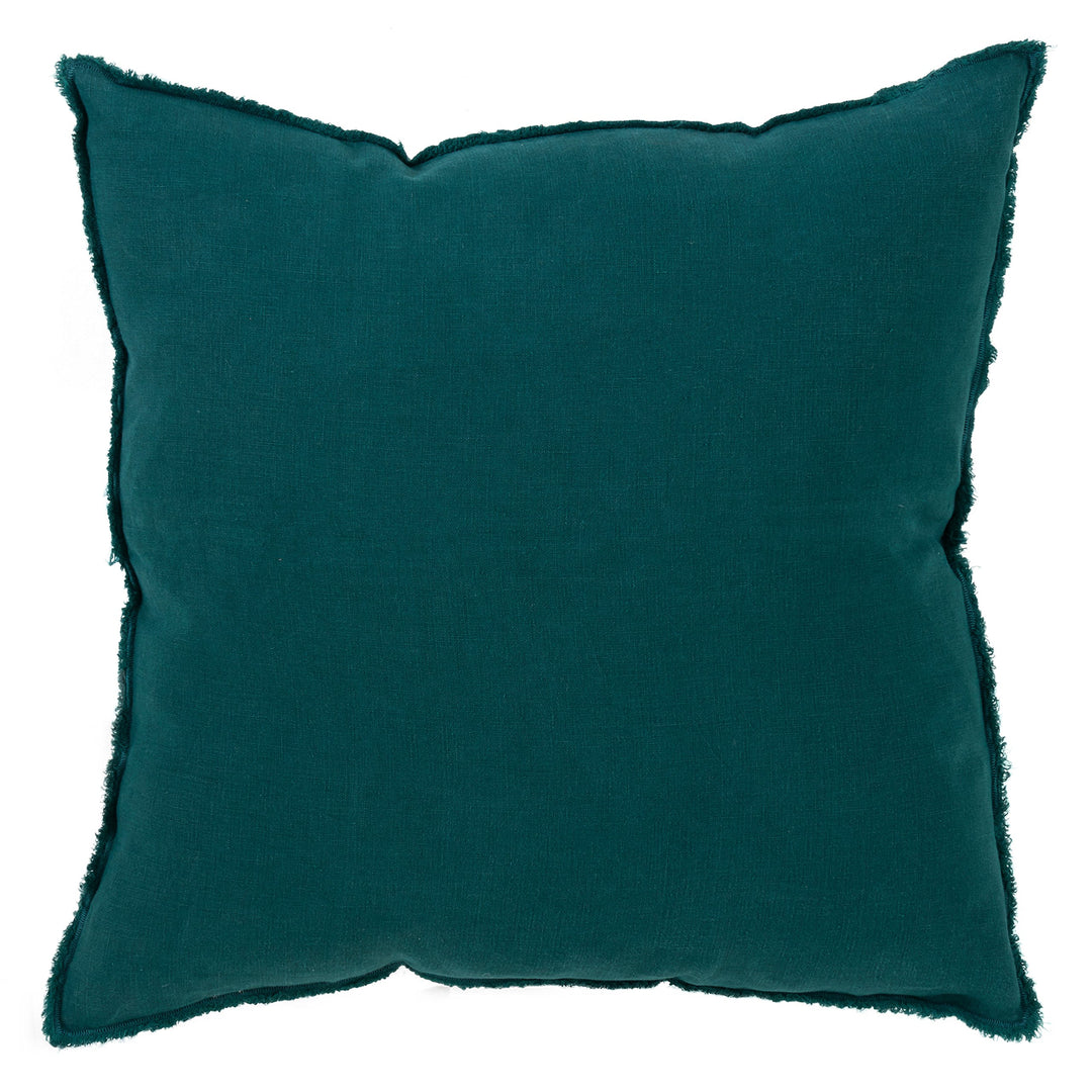 SARO LIFESTYLE 100% Linen Down-Filled Throw Pillow with Fringed Edges jasper green
