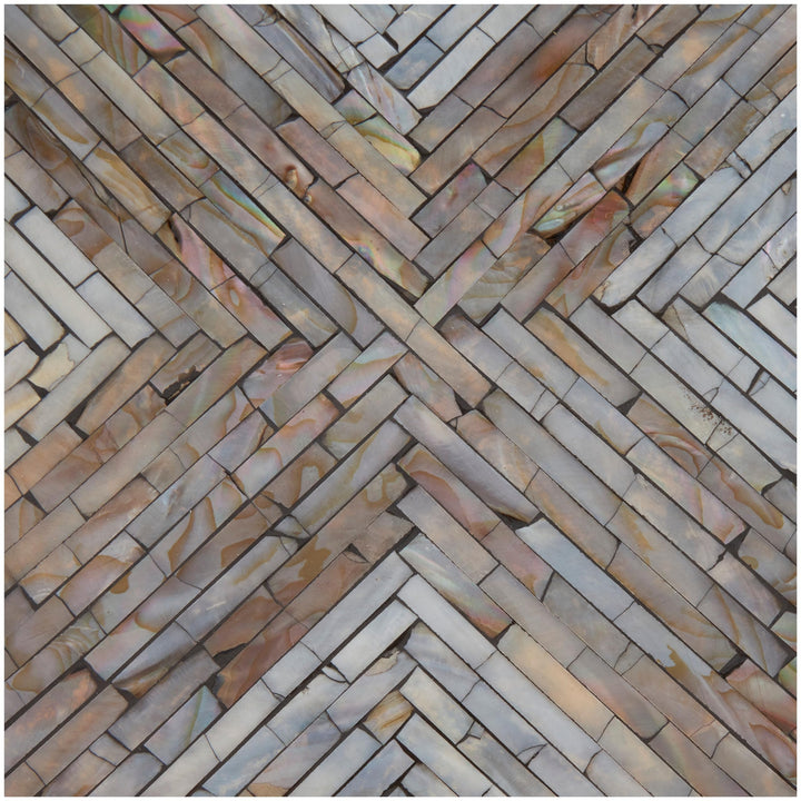 Gray Mother of Pearl Hourglass Geometric Accent Table with Linear Mosaic Pattern - Diamond Home USA