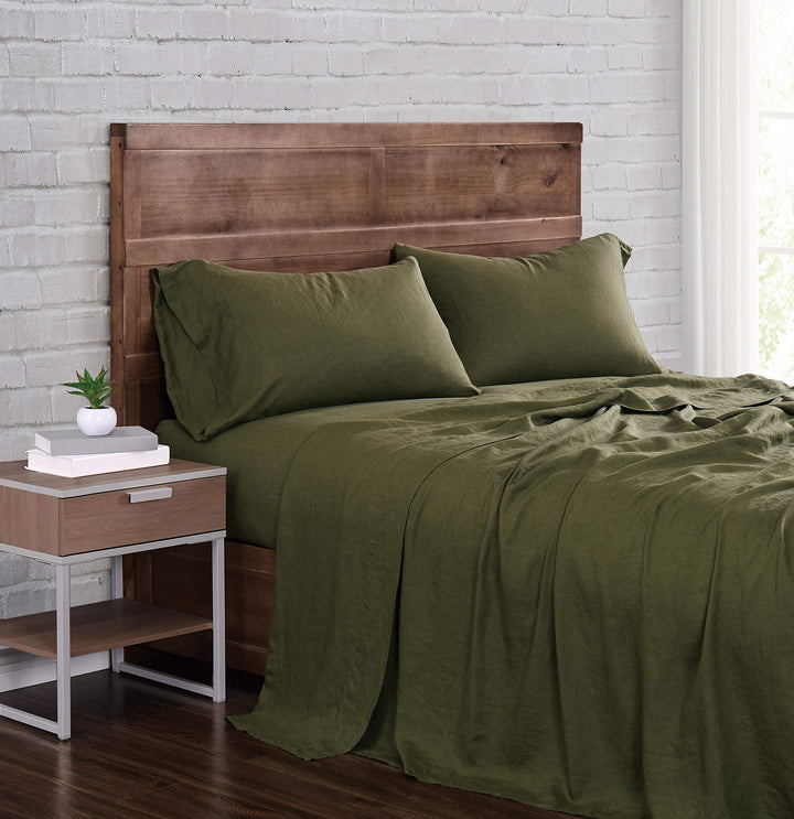Brooklyn Loom Flax Linen Sheet Set King Olive Green Olive Green - King