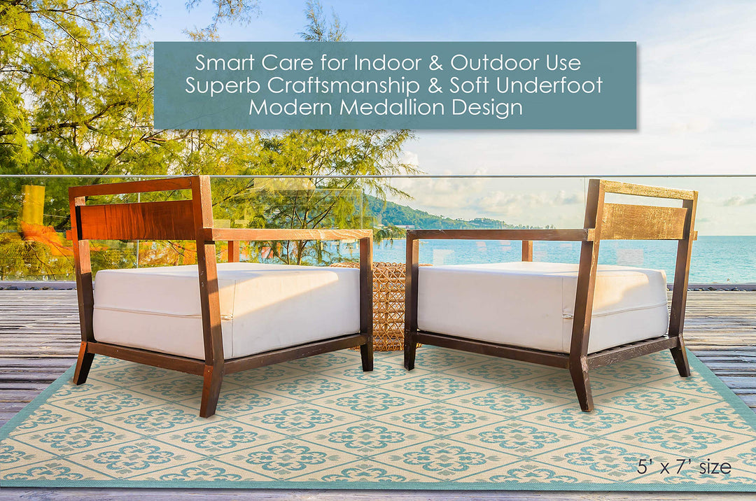 Gertmenian Indoor Outdoor Classic Flatweave Area Rug Stain & UV Resistant Carpet 5'3" x 7' - Diamond Home USA