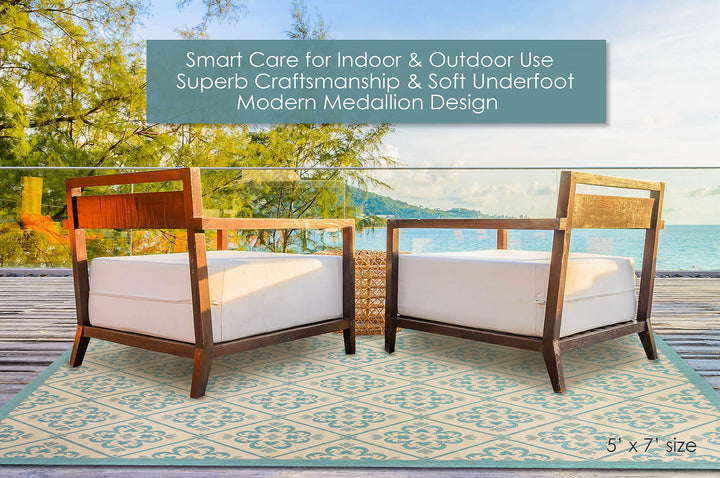 Gertmenian Indoor Outdoor Classic Flatweave Area Rug Stain & UV Resistant Carpet 5'3" x 7' - Diamond Home USA