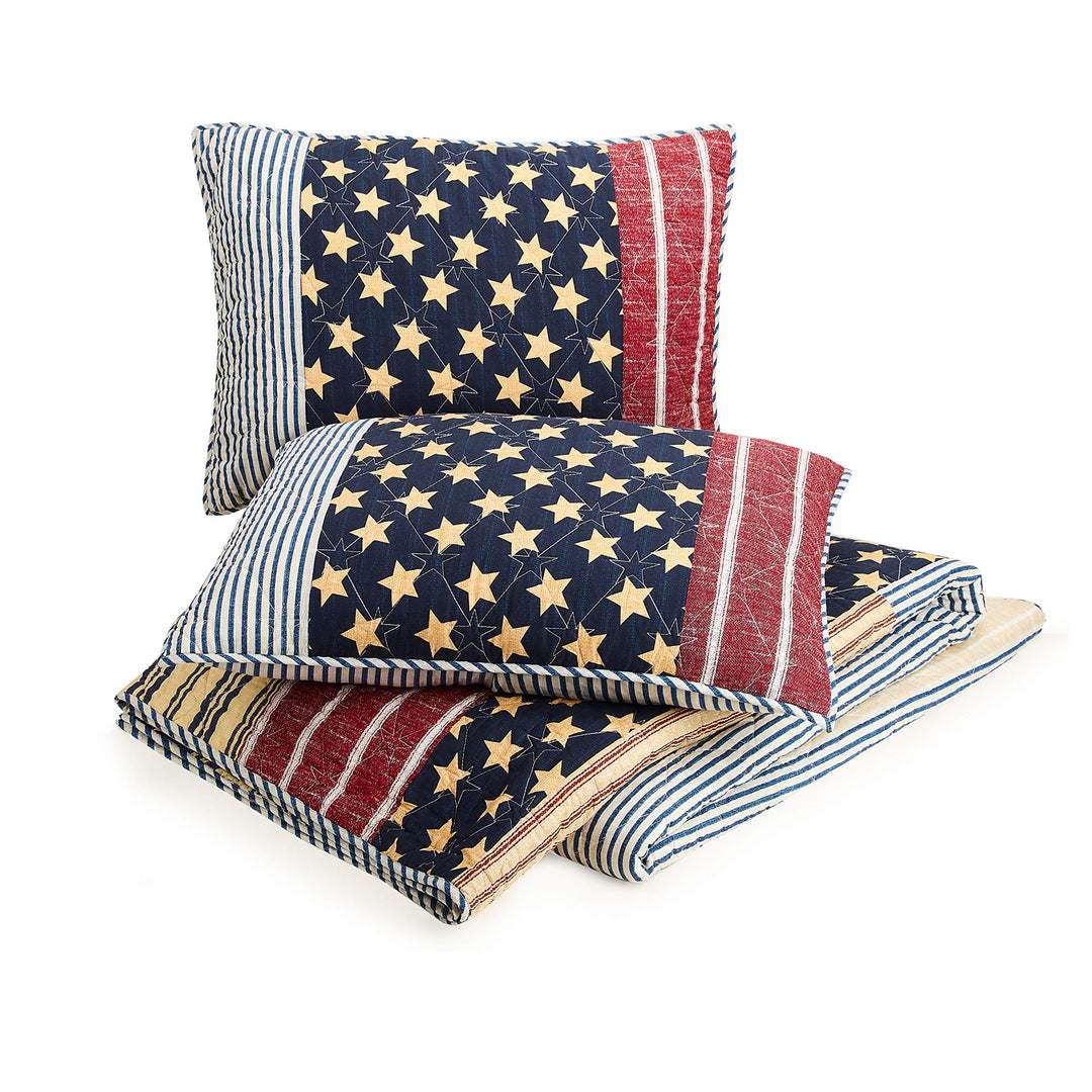 MODERN HEIRLOOM Americana Quilt with 2 Shams Rustic 3-Piece Reversible All - Diamond Home USA