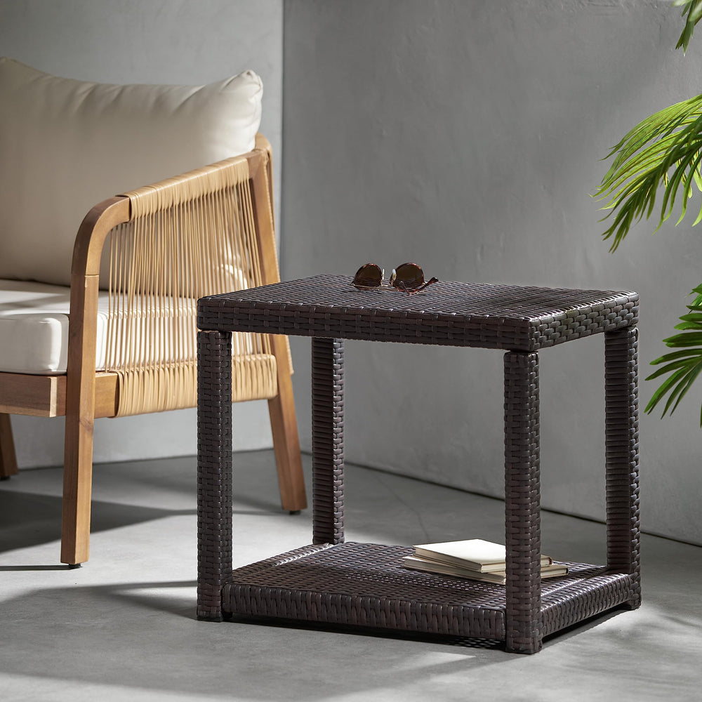 Christopher Knight Home Boracay Outdoor Wicker Accent Table Multibrown Multi-Brown - Diamond Home USA