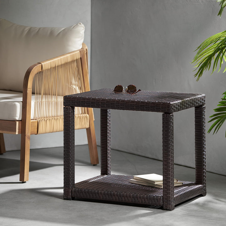 Christopher Knight Home Boracay Outdoor Wicker Accent Table Multibrown Multi-Brown - Diamond Home USA