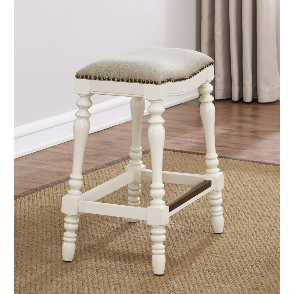25-inch Saddle Seat Counter Stool by White Casual Fabric Wood Finish Solid - Diamond Home USA
