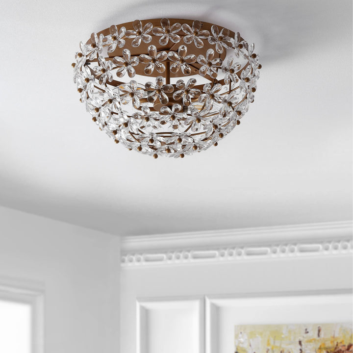 Coco 15.5" Metal/acrylic Led Flush Mount Antique Gold Brown Metallic Glam - Diamond Home USA