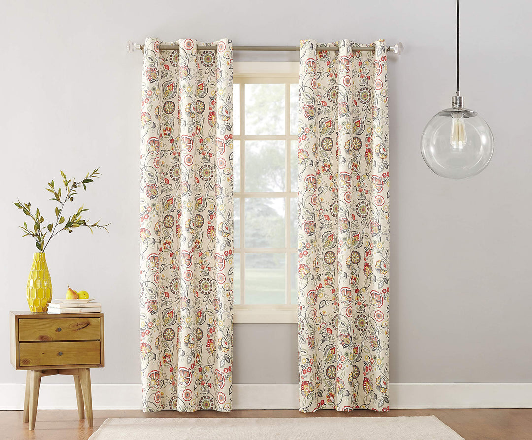 Sun Zero Jorah Botanical Print Thermal Insulated Energy Efficient Grommet 40 x 95 - Linen - Diamond Home USA