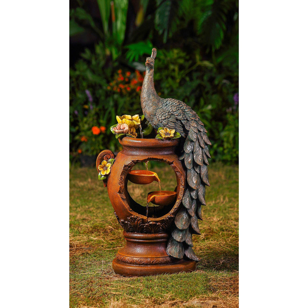 Peacock sin/Fiberglass Water Fountain with Led Lighting Multi Color