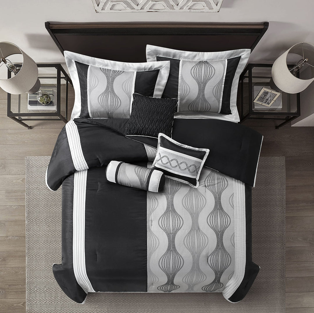 Stratford Park Moderna 7-Piece Comforter Bedding Set Black Silver California Black/Silver - California King
