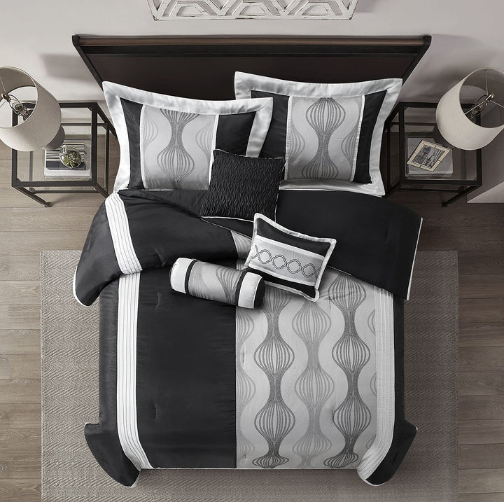 Stratford Park Moderna 7-Piece Comforter Bedding Set Black Silver California Black/Silver - California King