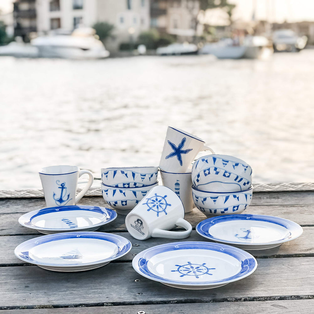 Euro Ceramica hoy Collection Nautical Ceramic Coffee/Tea Mugs 13.5oz Set of 4 - Diamond Home USA