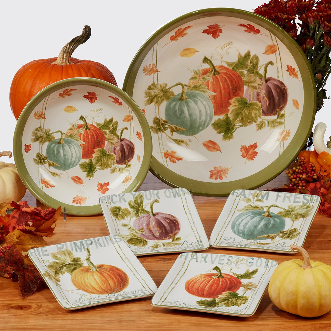 Autumn Harvest 13-inch X 3-inch Serving Bowl 13" Dia 3" Green Ivory Multi - Diamond Home USA