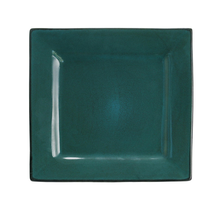 16 Piece Square Dinnerware Set In Dark Teal And Black Blue Solid Modern - Diamond Home USA