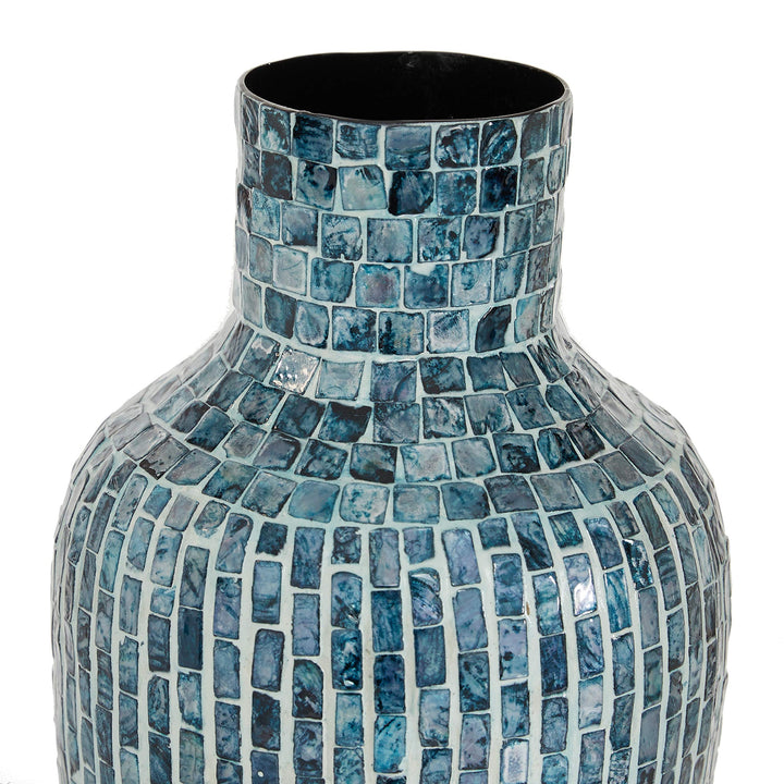 Blue Mosaic Shell Patterned Vase 9.25" X 15.5" 9 X 16 Wood - Diamond Home USA
