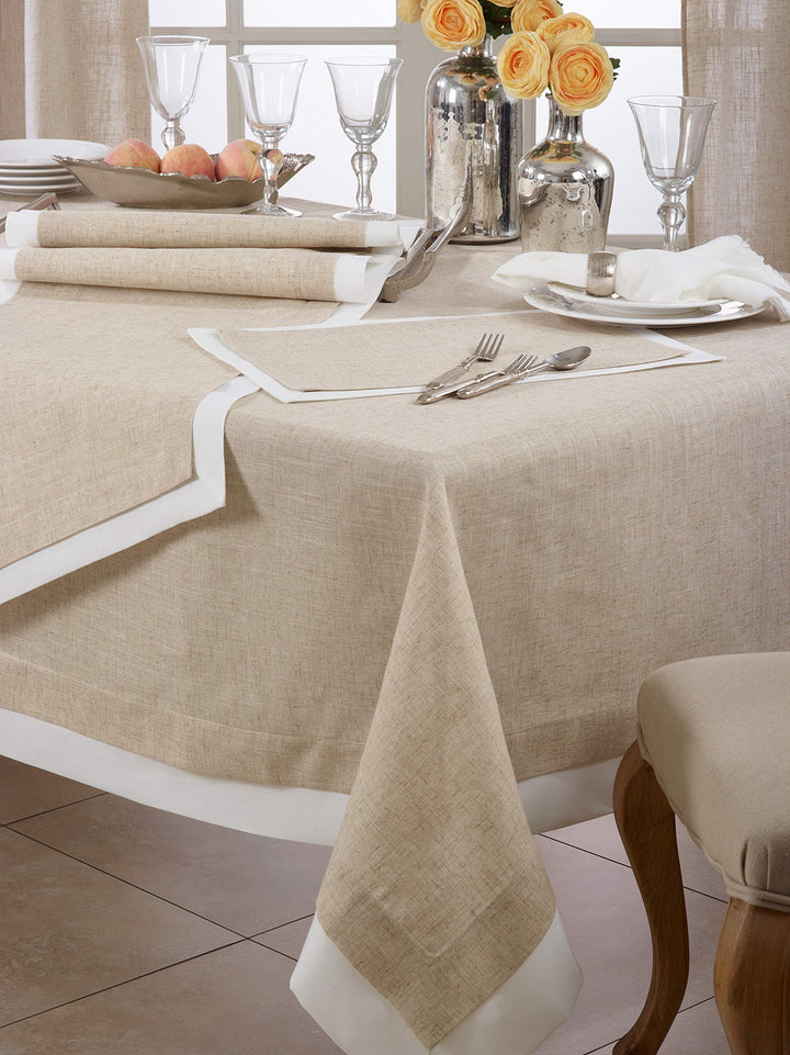 SARO LIFESTYLE 1982.N67B Moldura Collection Double Layer Tablecloth 67" x 67"x140" - Natural - Diamond Home USA
