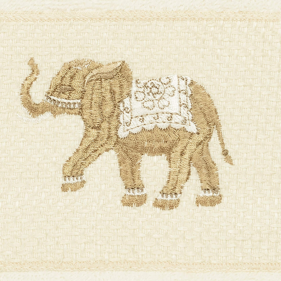 Turkish Cotton Elephants Embroidered Cream 4-Piece Hand Towel Set Cream Terry - Diamond Home USA