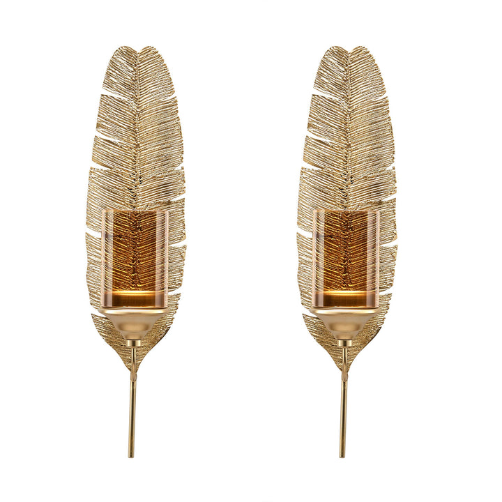 17 inches Gold Feather Wall Candle Sconces (Set of 2) Metal Medium - Diamond Home USA