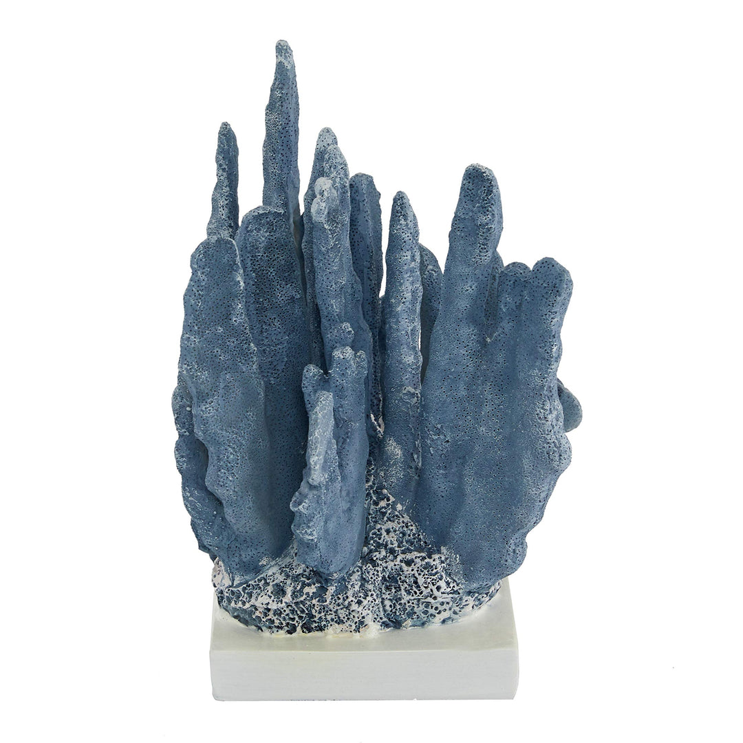 Powder Blue Resin Coral Sculpture with White Rectangular Base 7 X 6 10 - Diamond Home USA