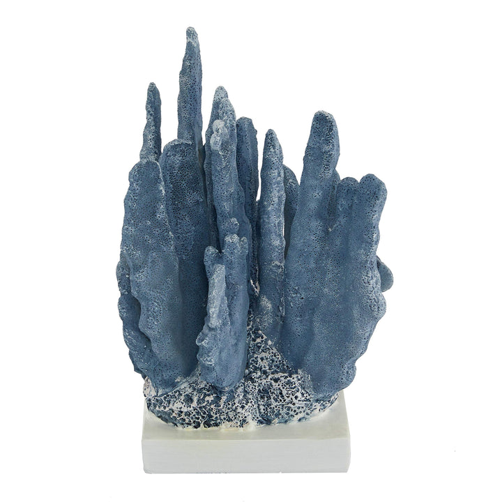 Powder Blue Resin Coral Sculpture with White Rectangular Base 7 X 6 10 - Diamond Home USA