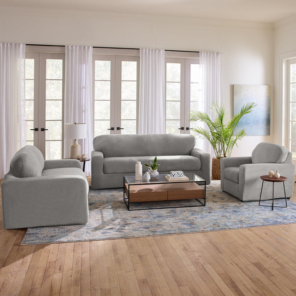 SureFit Cedar Stretch Texture Chair Slipcovers Two-Piece Chair Cover and Cushion Gray - Diamond Home USA