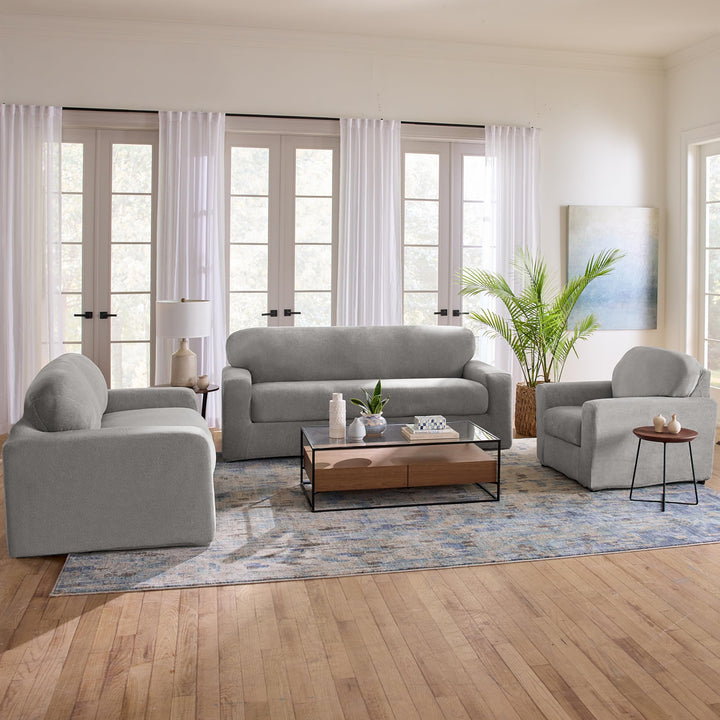 SureFit Cedar Stretch Texture Chair Slipcovers Two-Piece Chair Cover and Cushion Gray - Diamond Home USA